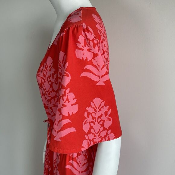 Spartina 449 Blakelynn Midi Dress Drawstring Cotton Knit Red Floral Large Resort - Picture 6 of 16